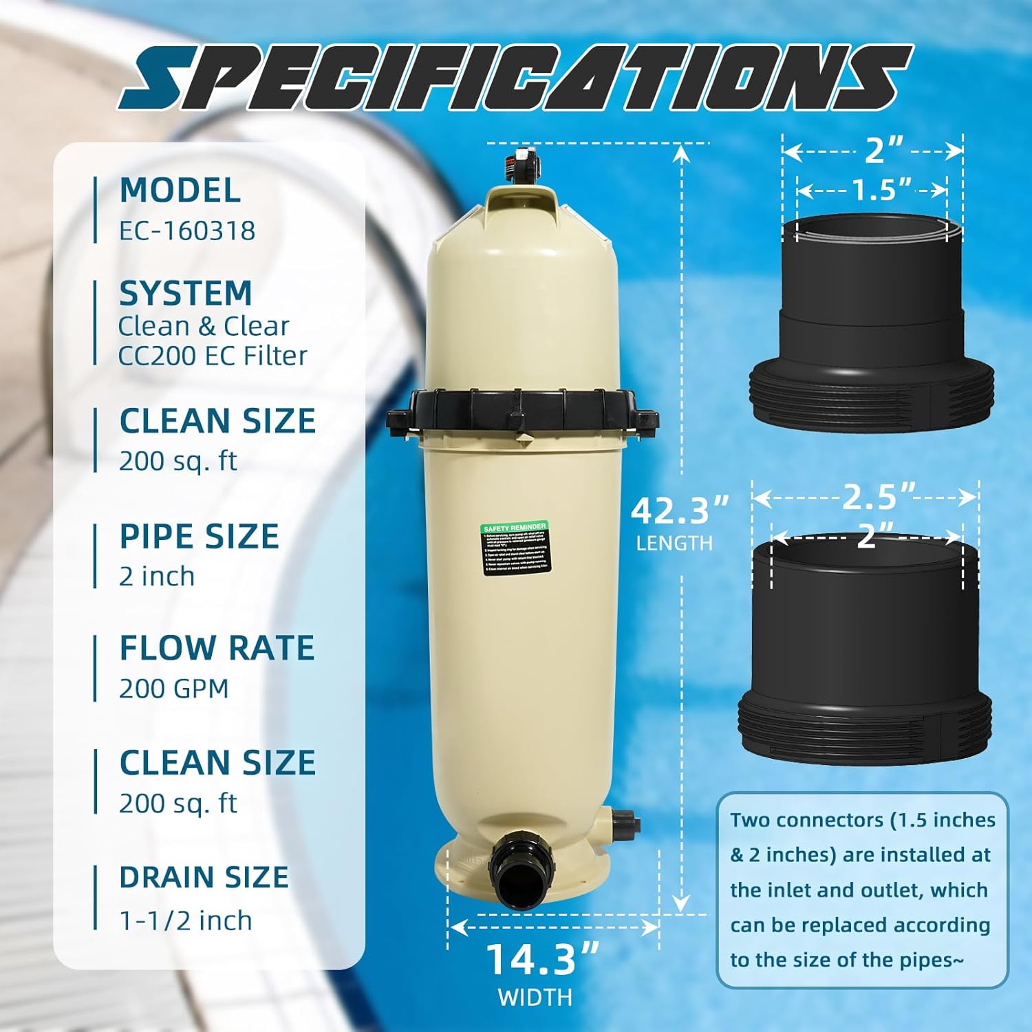 EC-160318 Cartridge Filter, Fit for Pentair Clean & Clear CC200 Cartridge Pool Filter 200 GPM | 200 Sq.Ft. - Replace for Pentair Filter Assembly with Cartridge & Gauges - Image 4