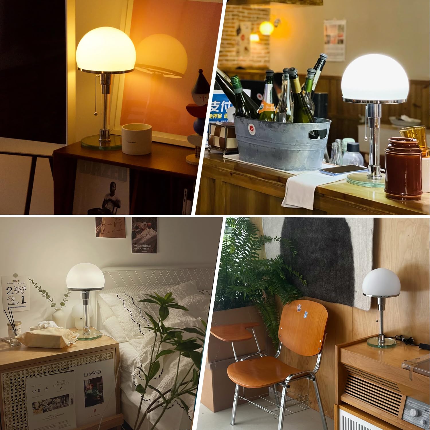 NVKE Moderne Nordische LED-Tischlampe, Wagenfeld lamp, Schreibtisch-Leselampe, Schlafzimmer-Nachttischlampe, Glas-Bauhaus-Tischlampe Pilzlampen Tischlampe mit 3 Helligkeitsmodi Wohnzimmer Restaurants