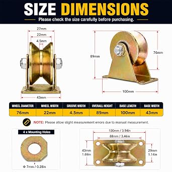 Lyplus Heavy Duty 3-Inch V-Groove Caster Wheels - Load Capacity 1105 Lbs,Smooth Rolling with Double Bearings for Industrial Machines, Sliding Gates, and Wire Rope Rails (2 Pack)