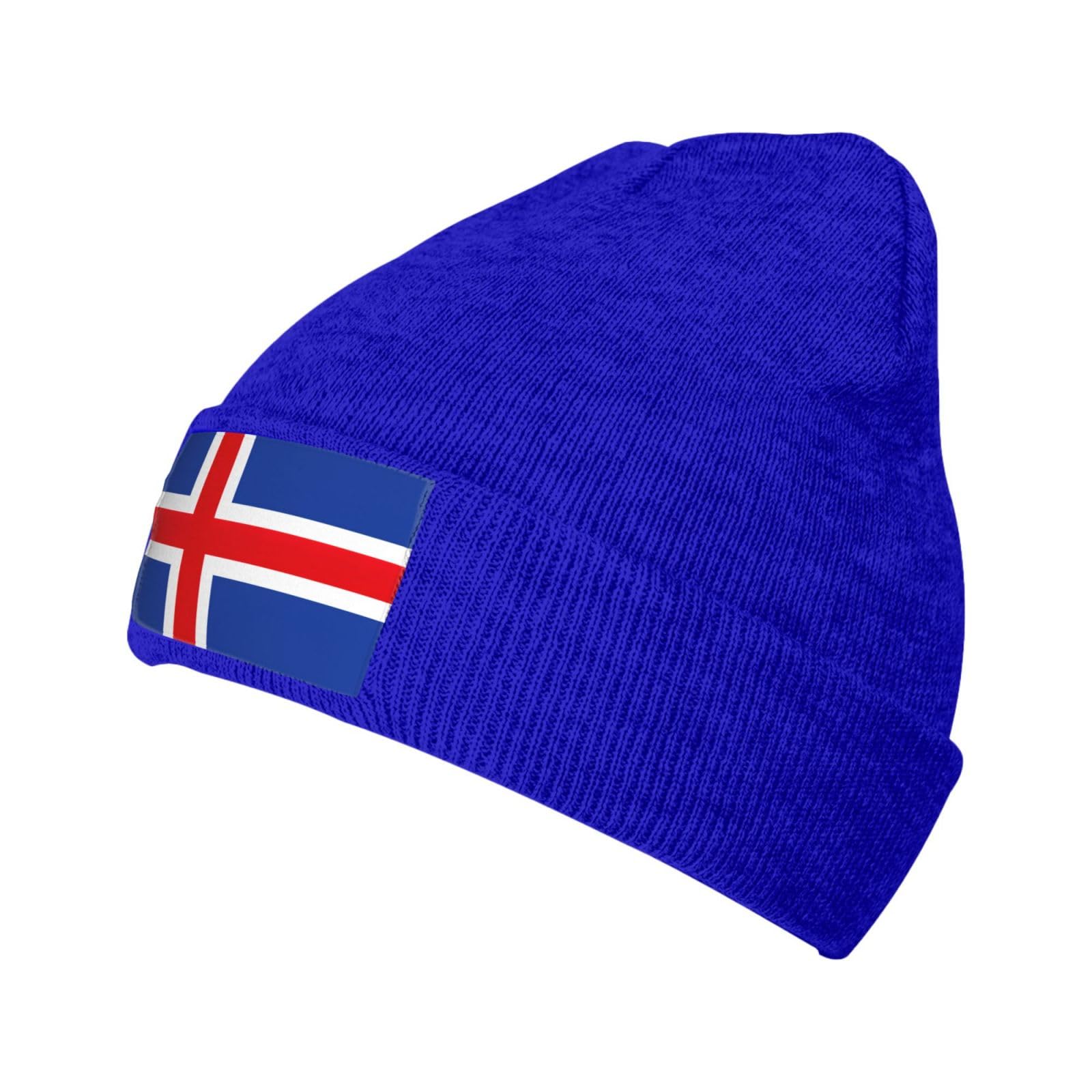 Flag of Iceland Slouchy Beanies for Unisex Winter Lightweight Knit Hat Cuffed Soft Warm Slouch Beanie Cap Blue