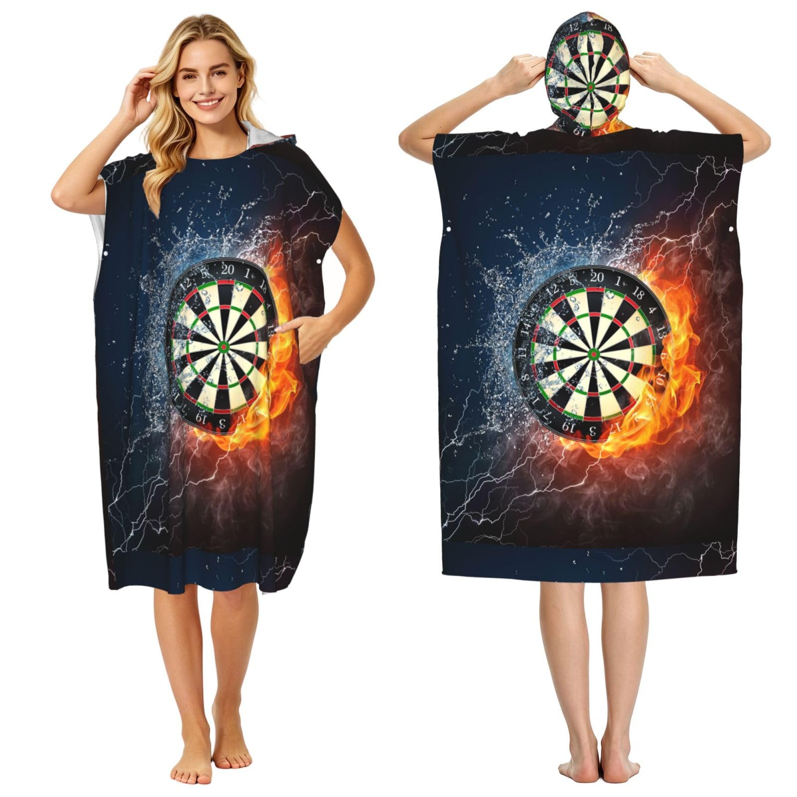Poadnly New Dart Board, Adult Hooded Beach Towel 90 x 110 cm,Changing Bath Robe, Surf Poncho Towel For Women Men