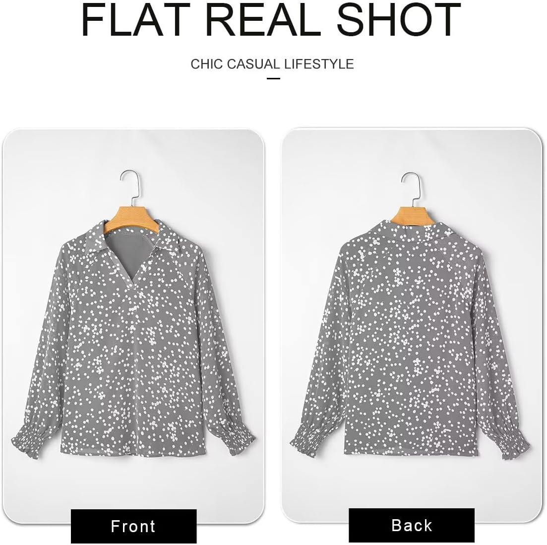 Astylish Women's Trendy Polka Dot Alicia Floral Blouses Long Sleeve Shirts Chiffon V Neck Bohemian Collared Tops - Image 5