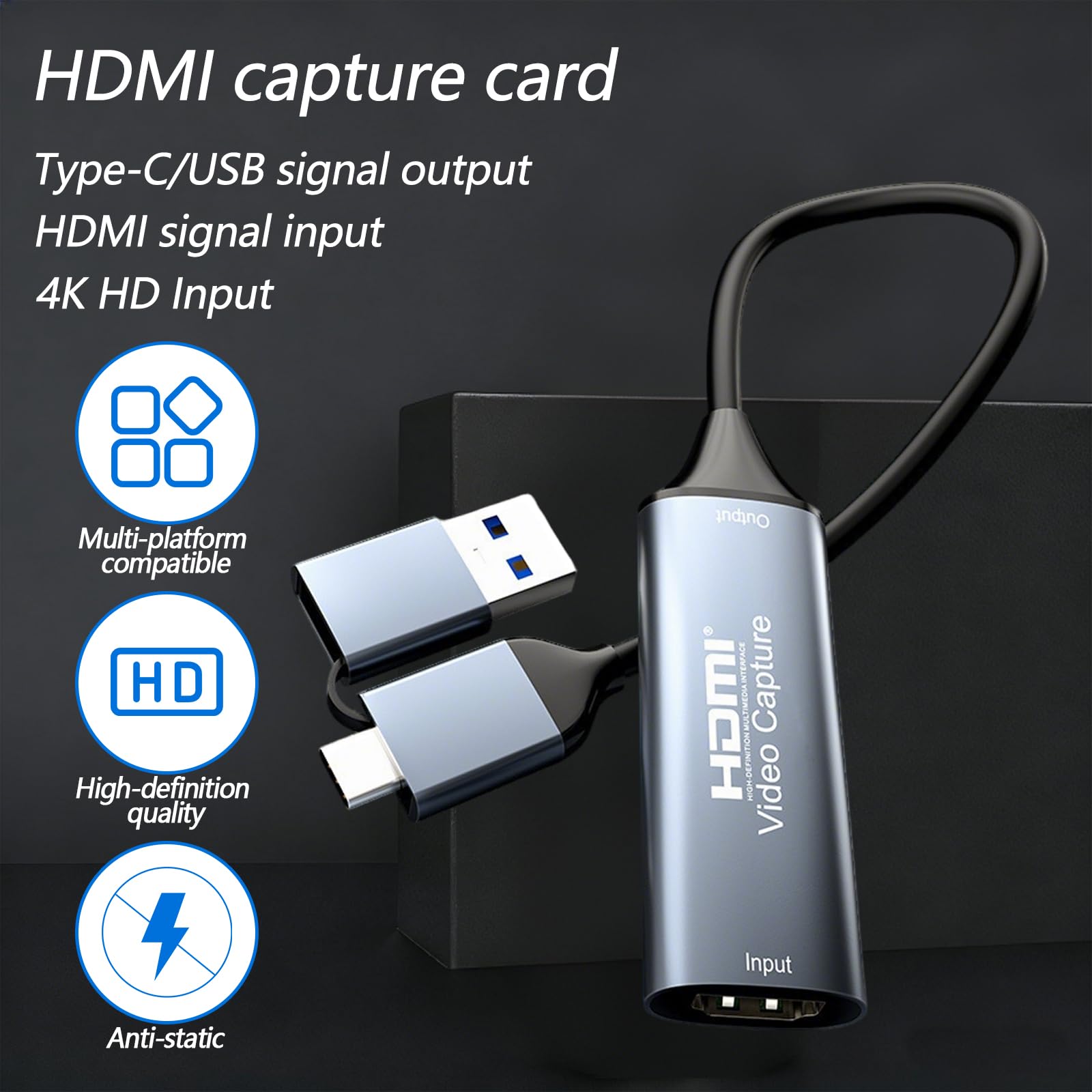 Scheda di acquisizione video, Scheda di acquisizione per giochi, 4K HDMI verso USB Scheda di acquisizione, Adattatore HDMI Schede di acquisizione audio video, per video, Giochi, Streaming