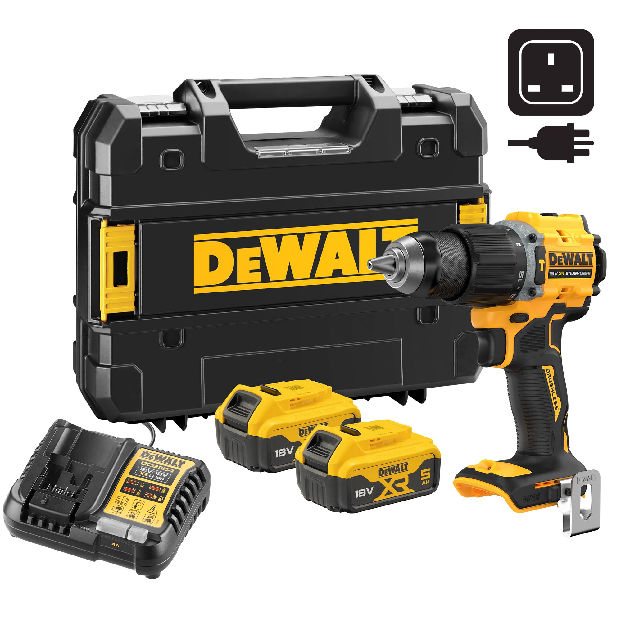 Dewalt Light 18V Xr Brushless Compact Hammer Drill Driver With 2 5Ah Lithium-Ion Batteries And Tstak Kitbox, Uk Plug, Dcd799p2t-Gb