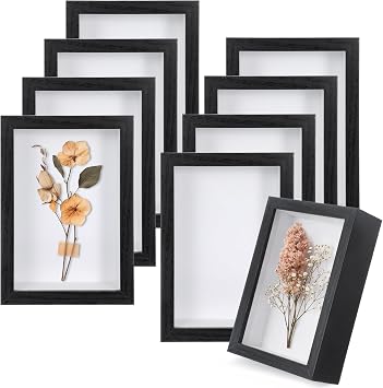 8 Pcs Shadow Box Frame, 4 x 6 Inch 3D Shadow Boxes Display Cases 1.2in Depth Picture Frame Case Wood Memory Display Cases for Dried Flowers DIY Craft Memorabilia Medals PhotosBlack