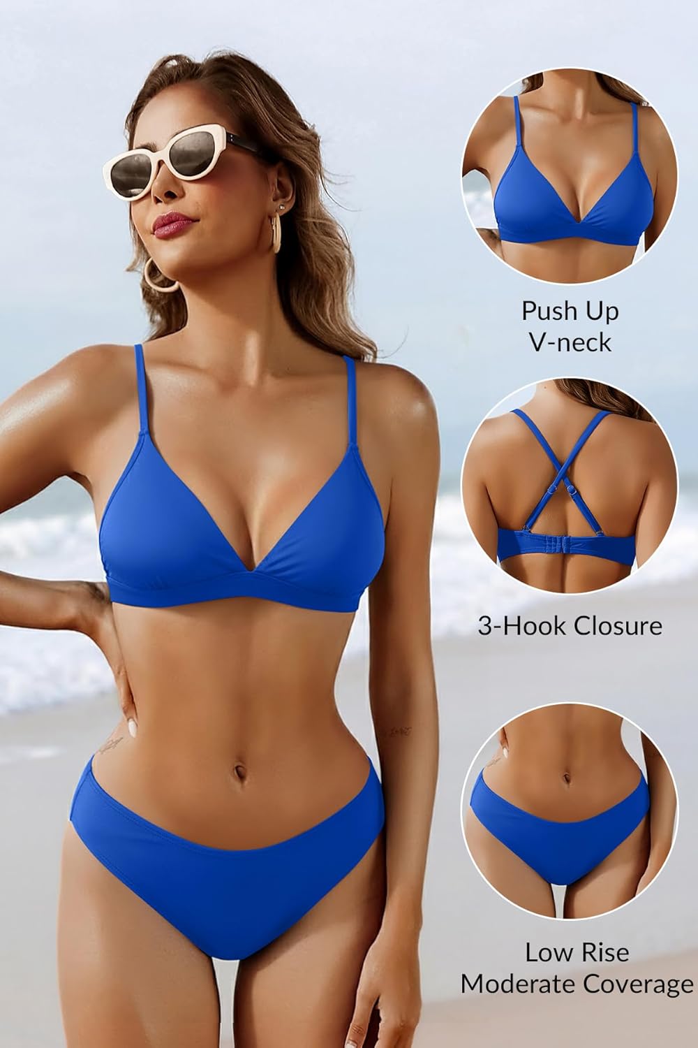 Yonique Womens Push Up Bikini Set - Two Piece Swimsuit V Neck Crisscross Back Bathing Suit 2025 Swimwear - Image 5