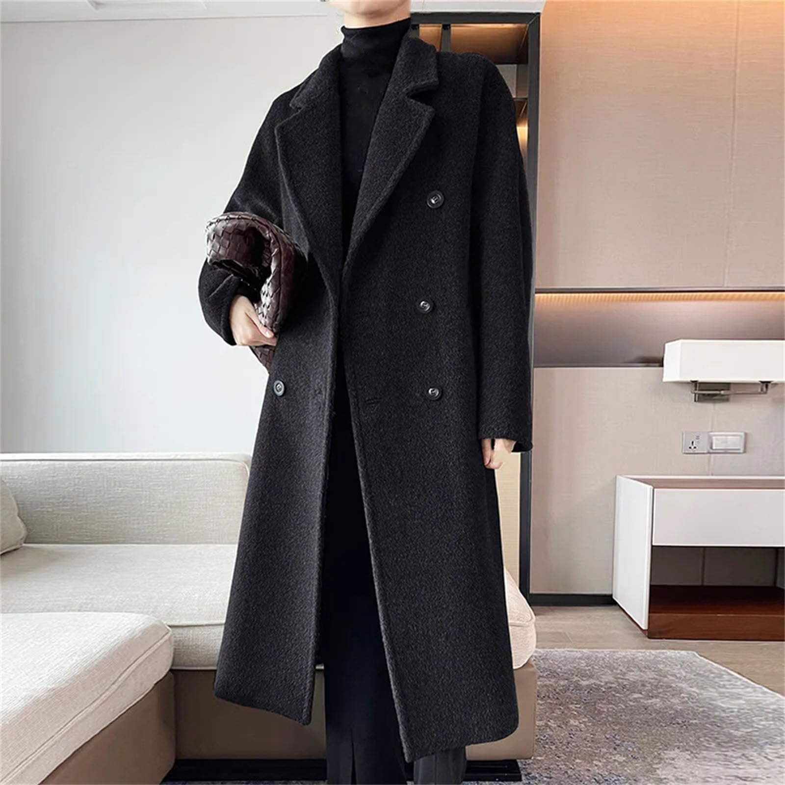 Cappotto di alpaca da donna lungo grigio cappotto per il tempo libero femminile nero ispessito allentato tipo dritto top doppiopetto con fodera