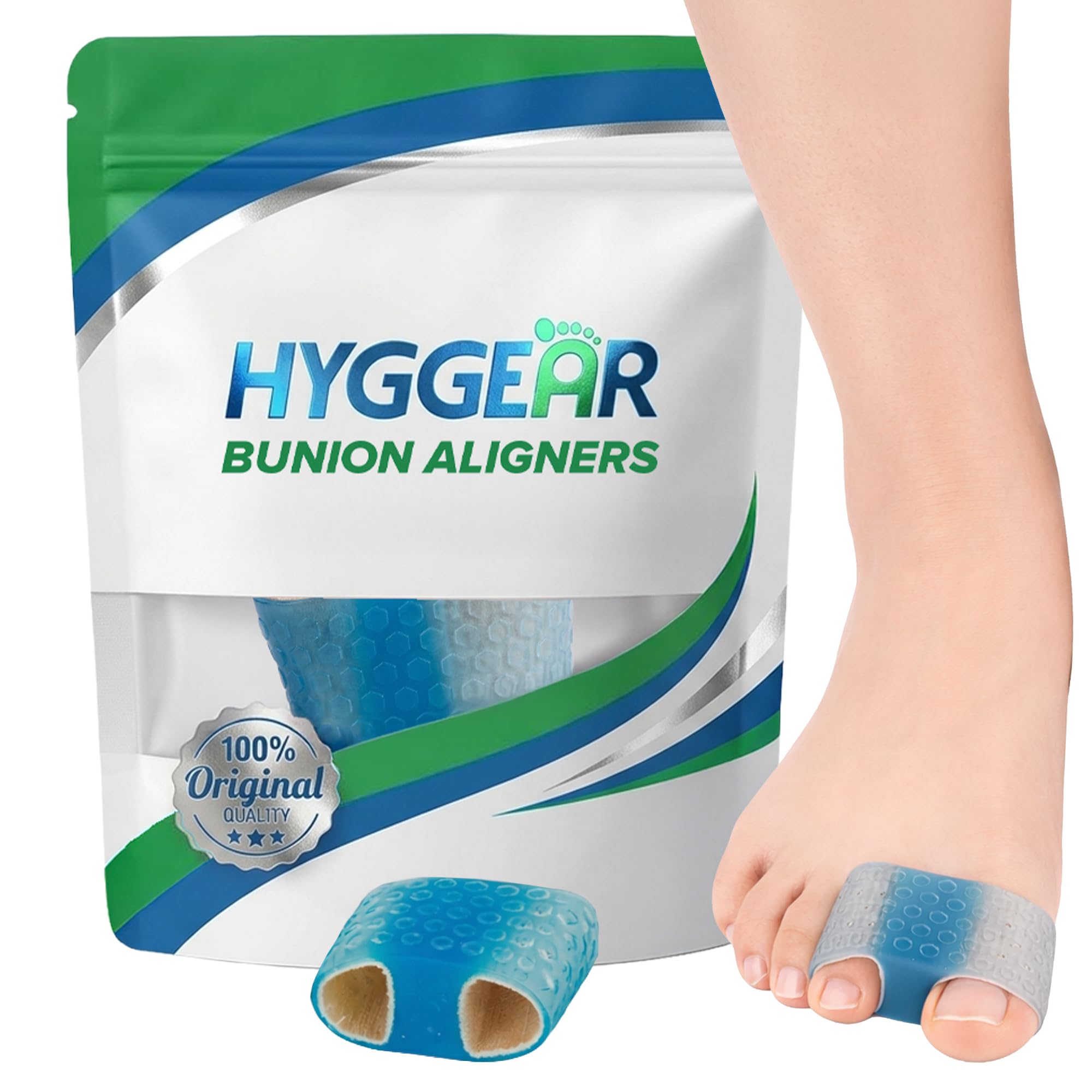 Photo 1 of Hyggear Bunion Corrector for Women & Men - Big Toe Straightener with Silicone Pad, Adjustable Nylon Toe Separator for Hallux Valgus & Overlapping Toes, Washable Bunion Brace (1 pc, Blue)