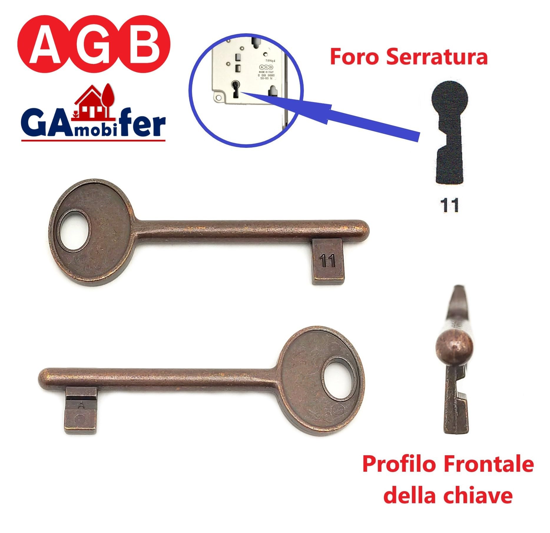 AGB Internal Recessed Lock Key (Bronzed, No. 11), N. 11 - Image 2