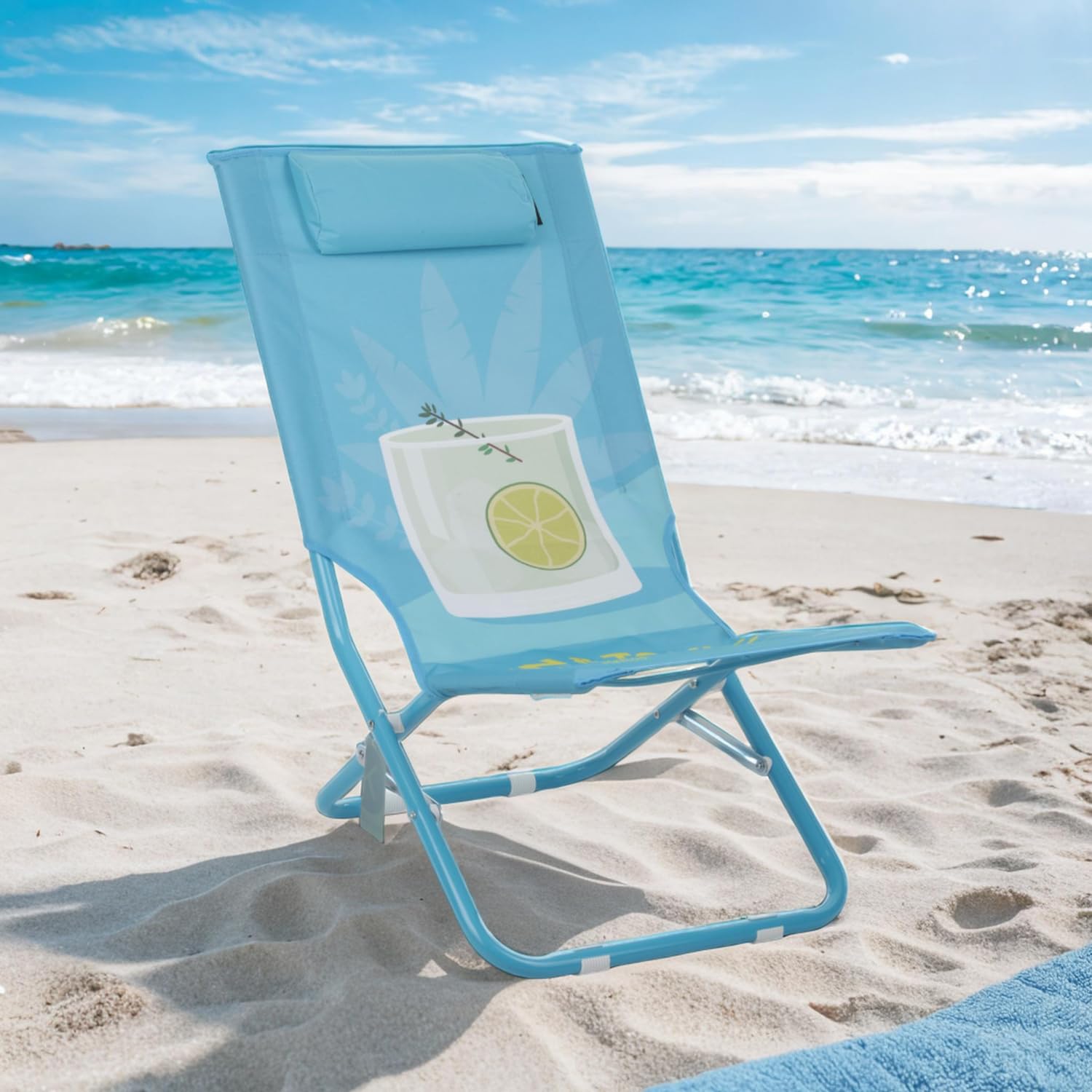 KASANOVA Strandstuhl (klappbar, Gin Tonica“ in Hellblau mit Kopfstütze)
