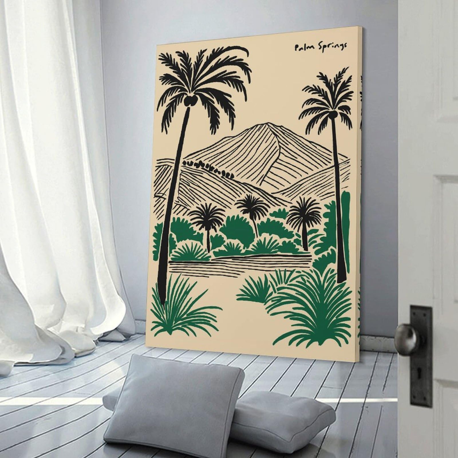 Junmoney Decorative Wall Artwork Palm Springs Landscape Illustration, 20x30inch(50x75cm), for Living Room, Lounge Or Sitting Room, Modern Wall Decor for Cosy Interiors