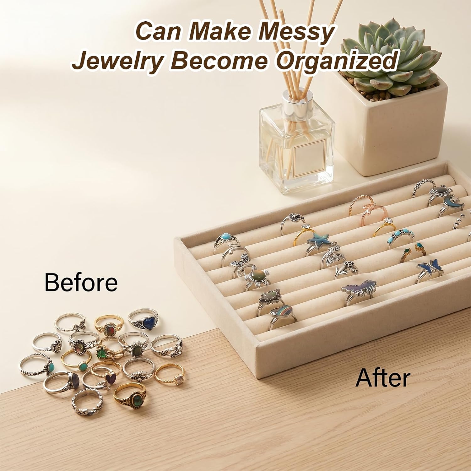 8 Pcs Velvet Jewelry Trays 7 Slot Ring Display Tray for Drawer Mini Earring