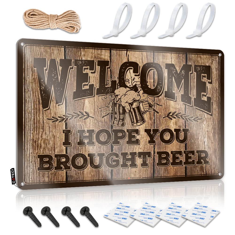 Funny Wall Art Private Waterproof Artwork, Awesome Retro Print For Cafe Pub Restaurant | Neon Pre-drilled Custom Welcome I Hope You Brought Beer(30X40CM)