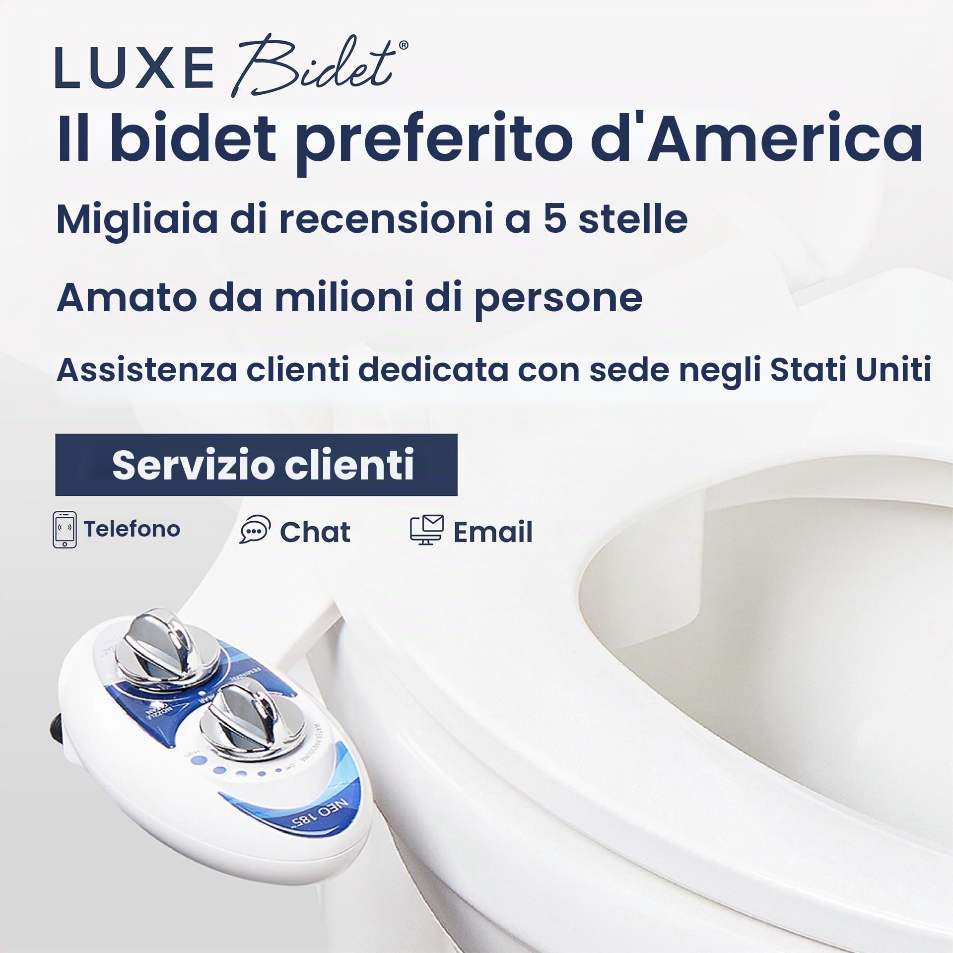 LUXE Bidet, NEO 185, attacco bidet non elettrico per sedile WC, autopulente, doppio ugello, pressione dell'acqua regolabile, modalità di lavaggio posteriore e femminile, blu