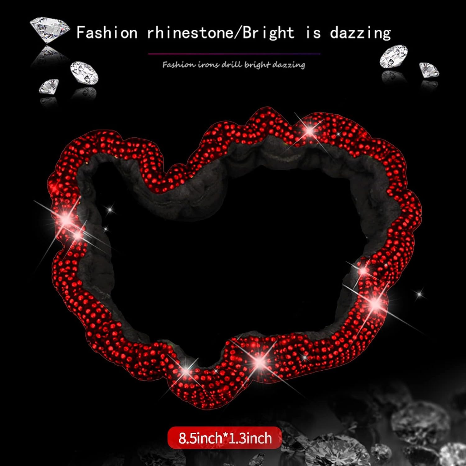 Bling Car Rearview Mirror Cover, Women's Full Drill Head Pillow Cover, Crystal Rhinestone Bling Car Interior Accessories for Women Universal Fit - Red