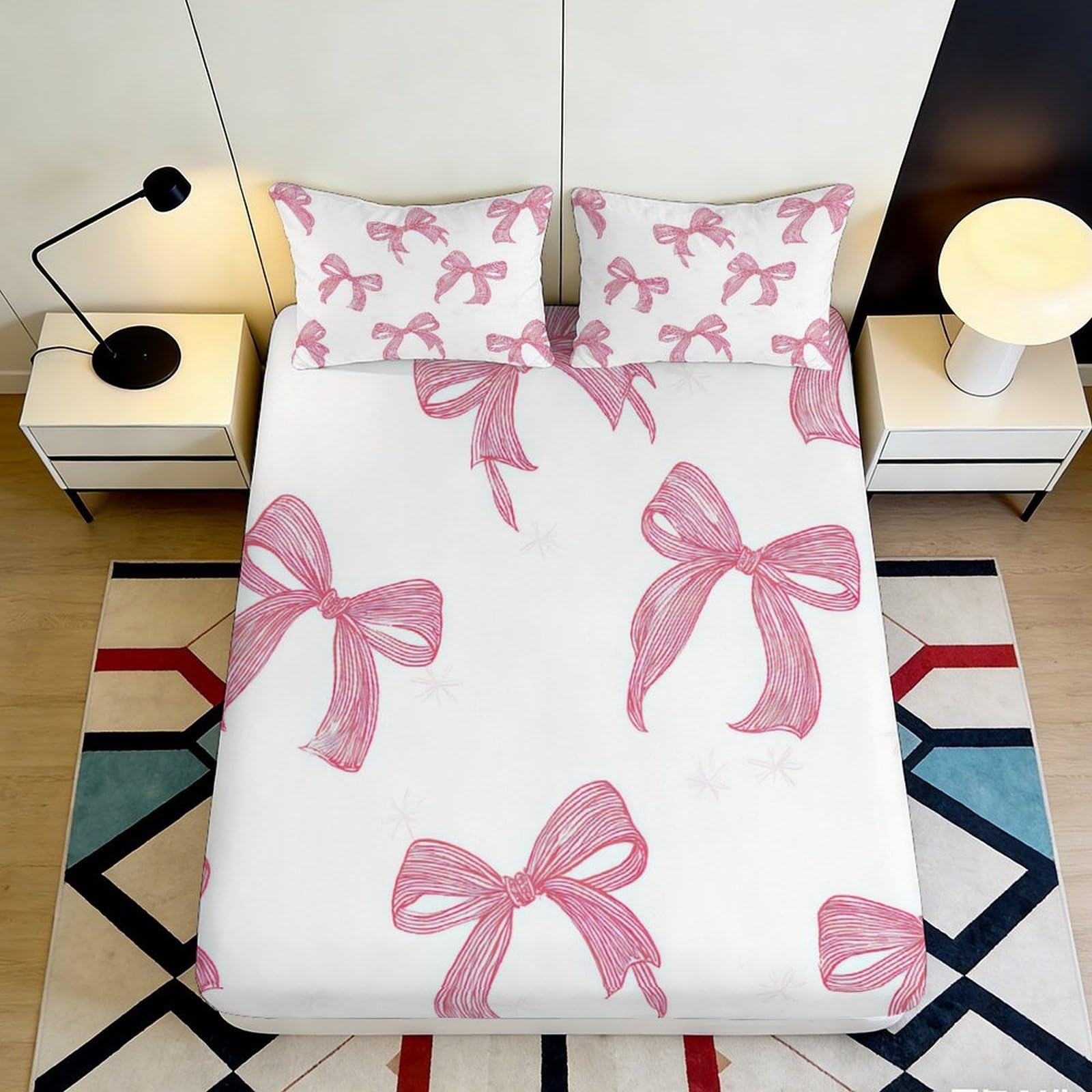Pnayamiorkfel Style-8 3D Printed Pink Ribbon Bow Fitted Sheet Microfiber Soft Bed Cover For Bedroom Guest Room Mattress Decor 90X200x25cm