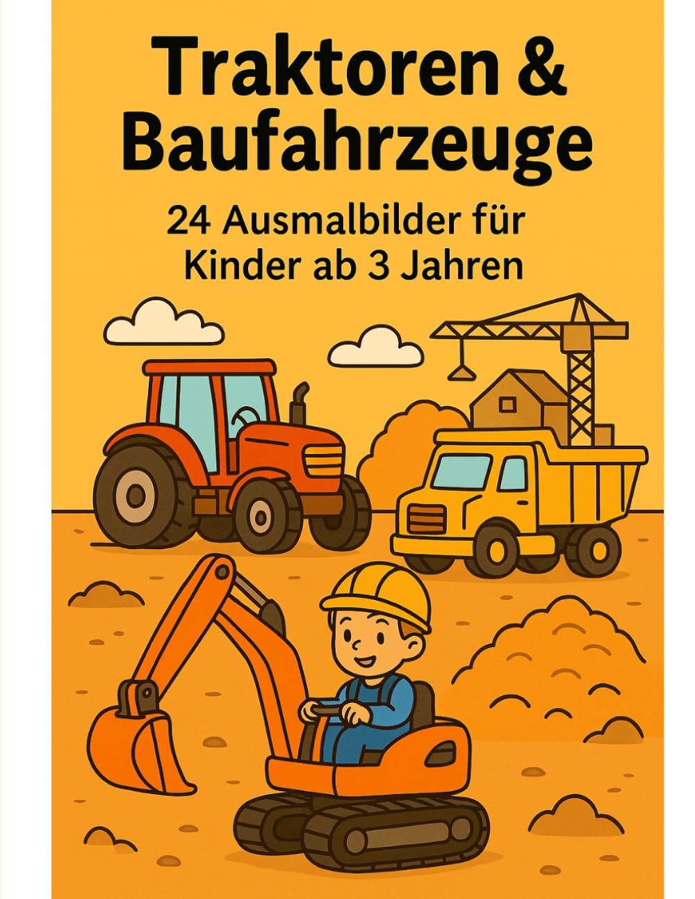 Traktoren & Baufahrzeuge: 24 einfache Ausmalbilder für Kinder ab 3 Jahren – Bagger, Traktoren, Laster & Baustellenfahrzeuge