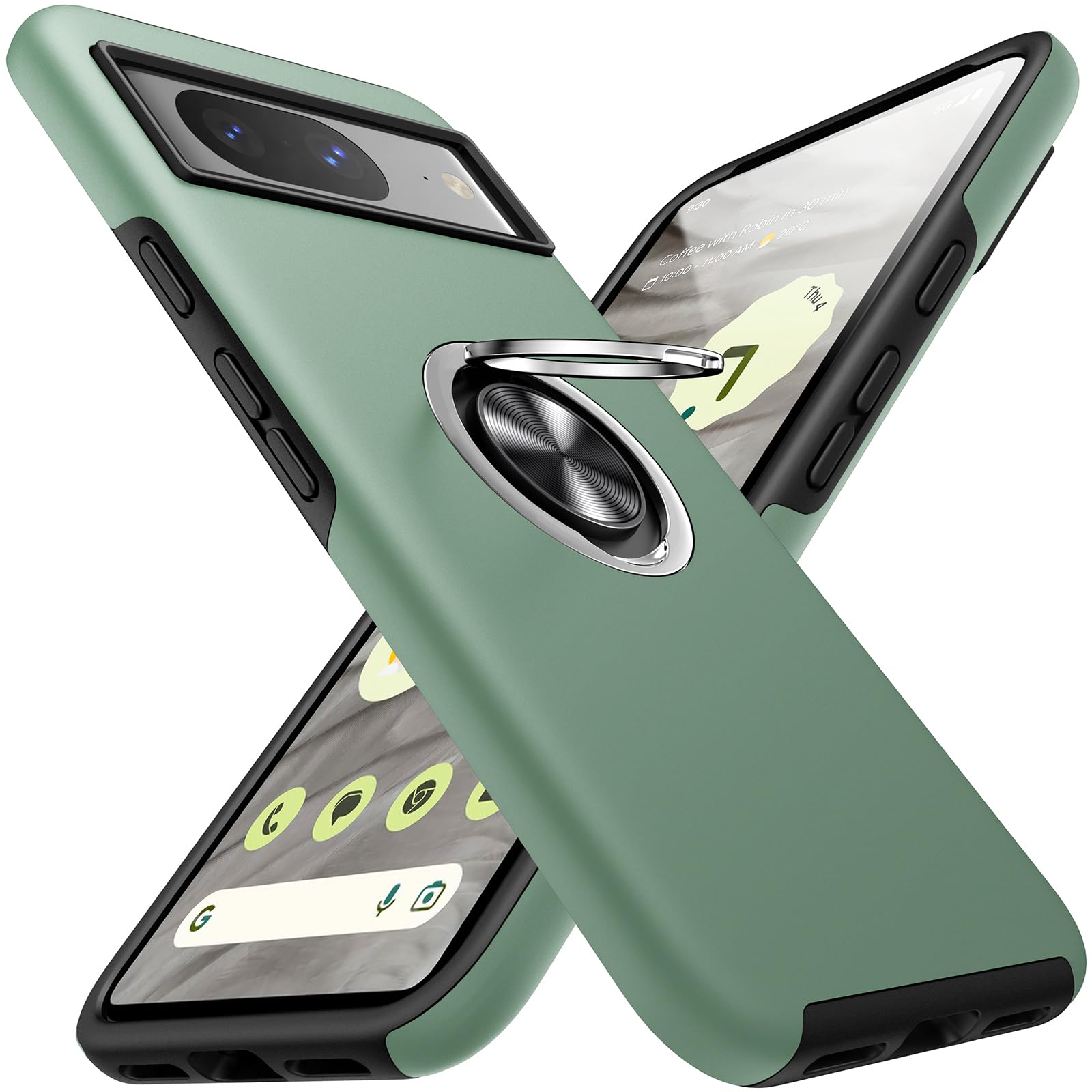 Photo 1 of JAME for Google Pixel 8 Case, Slim Fit Case for Pixel 8 with Ring Holder Kickstand [Military Grade Drop Tested] [TPU+PC] Dual Layer Shockproof Protective Phone Case for Google Pixel 8, Alpine Green Google Pixel 8 Alpine Green