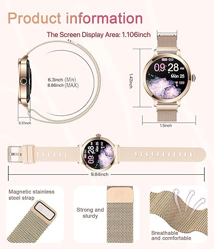 Miniatura 2 de Relojes inteligentes para mujer, 1.106 pulgadas AMOLED de pantalla pequeña, reloj inteligente para responder/hacer llamadas para teléfonos Android