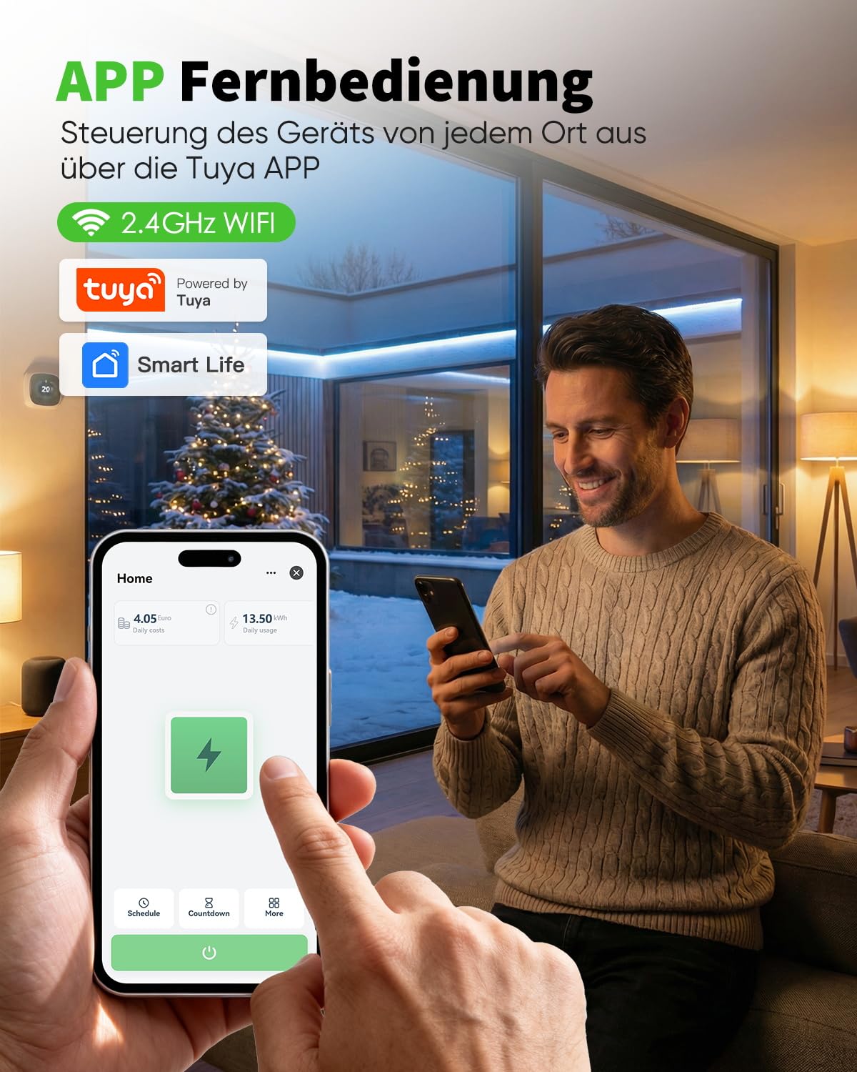 GreenSun WLAN Steckdose Outdoor - Zeitschaltuhr Aussenbereich Tuya Smart Life APP Fernbedienung WiFi Steckdose Strommessung IP44 Wasserdicht Sprachsteuerung mit Alexa/Google Home 16A 3680W