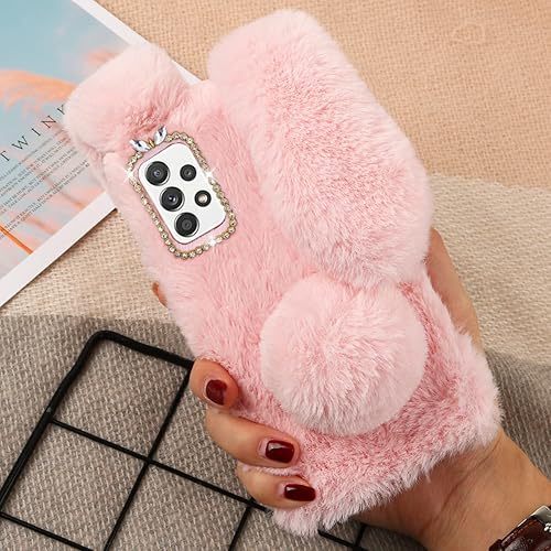Miniatura 2 de Funda de felpa de piel esponjosa para Samsung Galaxy A52, lindo conejito peludo, funda protectora 3D de animales mullidos, funda protectora de pelo