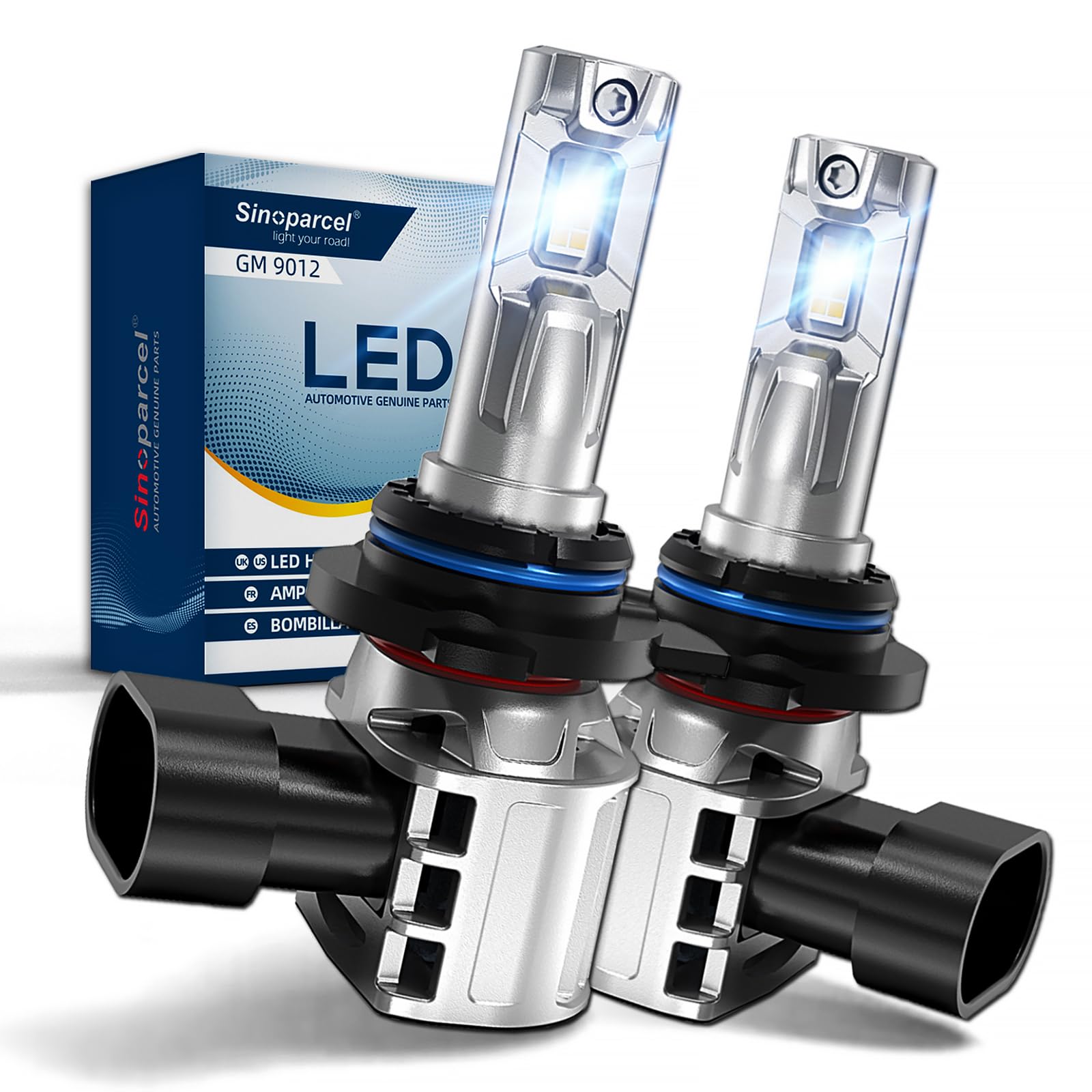 Sinoparcel HIR2 9012 LED Headlight Bulb with Cooling Fan, 20000LM 6500K Cool White High and Low Beam Super Bright Halogen Replacement, IP67, Pack of 2