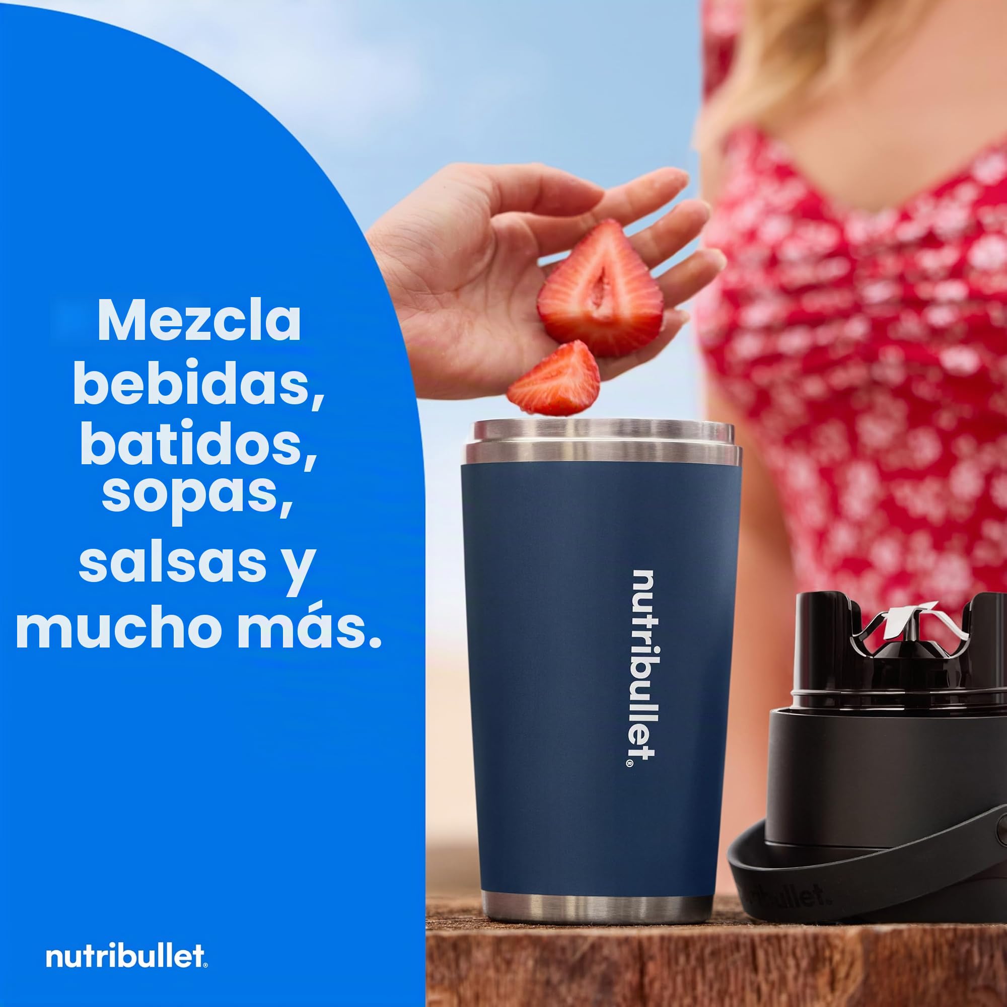 nutribullet Licuadora portátil Flip con taza aislada, índigo mate, NBPB50350IND