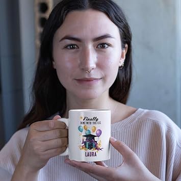 Unique Ribbon And Gift Boxes Design Travel Cup, Personalized Name Graduation Cap Coffee Mug, Customized Novelty Masters Degree Graduation Tea Cup, Gifts For Graduation Day