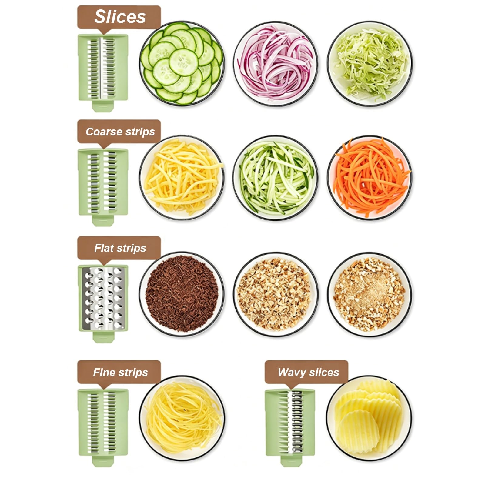 Multifuncional Cortador de Verdura Manual, Mandolina de Cocina Profesional, con 3 Cuchillas Intercambiables, Mango Redondeado, para Rallar Queso, Verduras