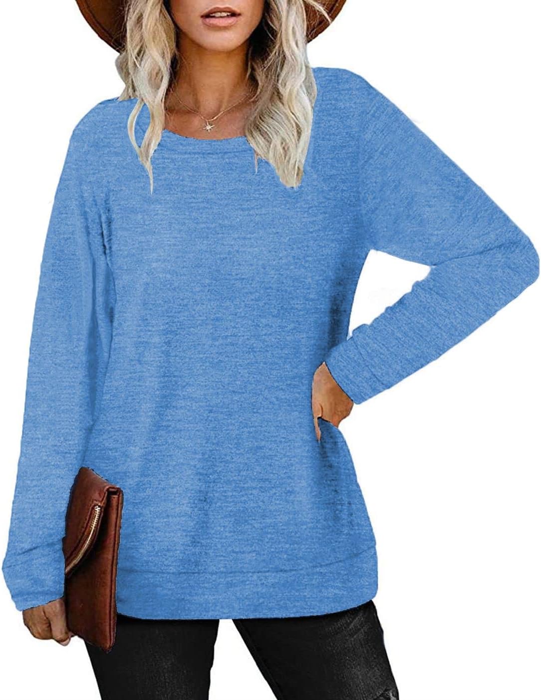 Womens Lightweight Sweatshirts Crewneck Thin Sweaters Long Sleeve Shirts Solid Color Casual Tunic Fall Tops(S-2XL - Image 2