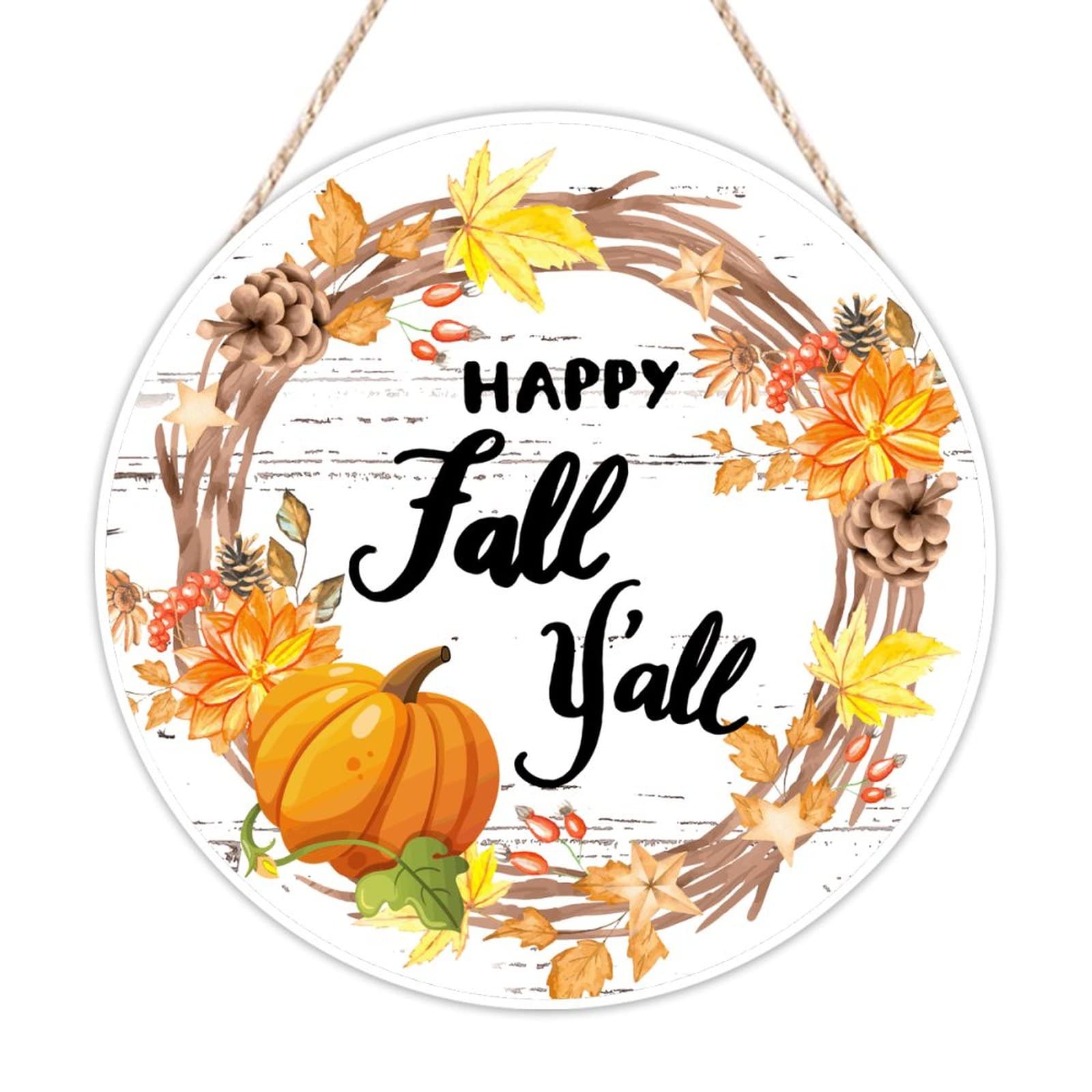 Panneau bienvenue porte en bois Happy Fall grand format citrouille rustique