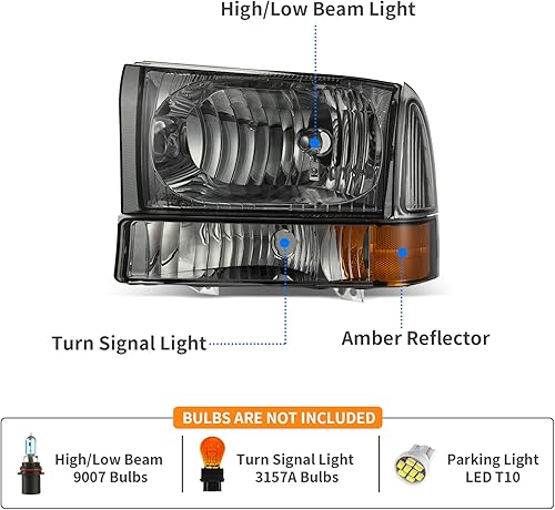 Miniatura 2 de DWVO Conjunto de faros delanteros compatible con Ford F-250 F-350 F-450 F-550 Super Duty 1999-2004 Pickup Truck + lámparas de señal, cubierta