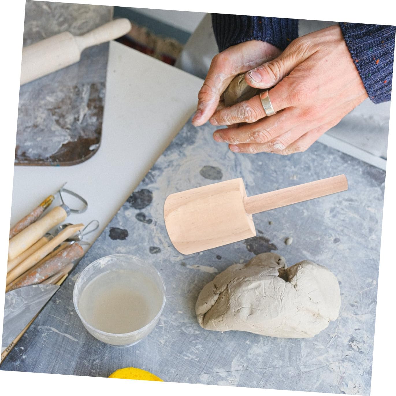AKOOSY Wooden Clay Modeling Board for Pottery Artists Sturdy Paddle Tool for Sculpting Shaping Clay for Kitchen and Art Projects