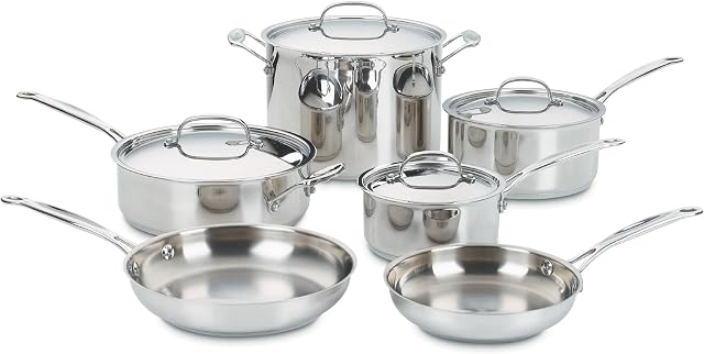 Cuisinart Chef's Classic 10-Piece Stainless Steel Pots and Pans Set, Cool Grip™ Handles, Silver (77-10PC)