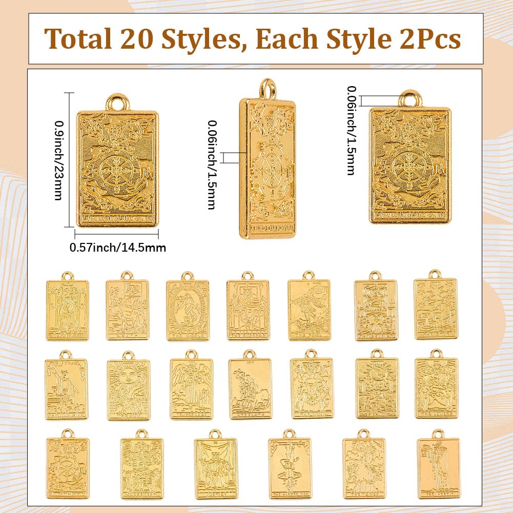 SUNNYCLUE 1 Box 40Pcs 20 Styles Metal Tarot Card Charms Divination Charms Bulk Gold Rectangle Magic Occult Astrology Alloy Gothic Pendants for Jewellery Making Halloween Necklace Bracelet Earrings DIY - Image 2