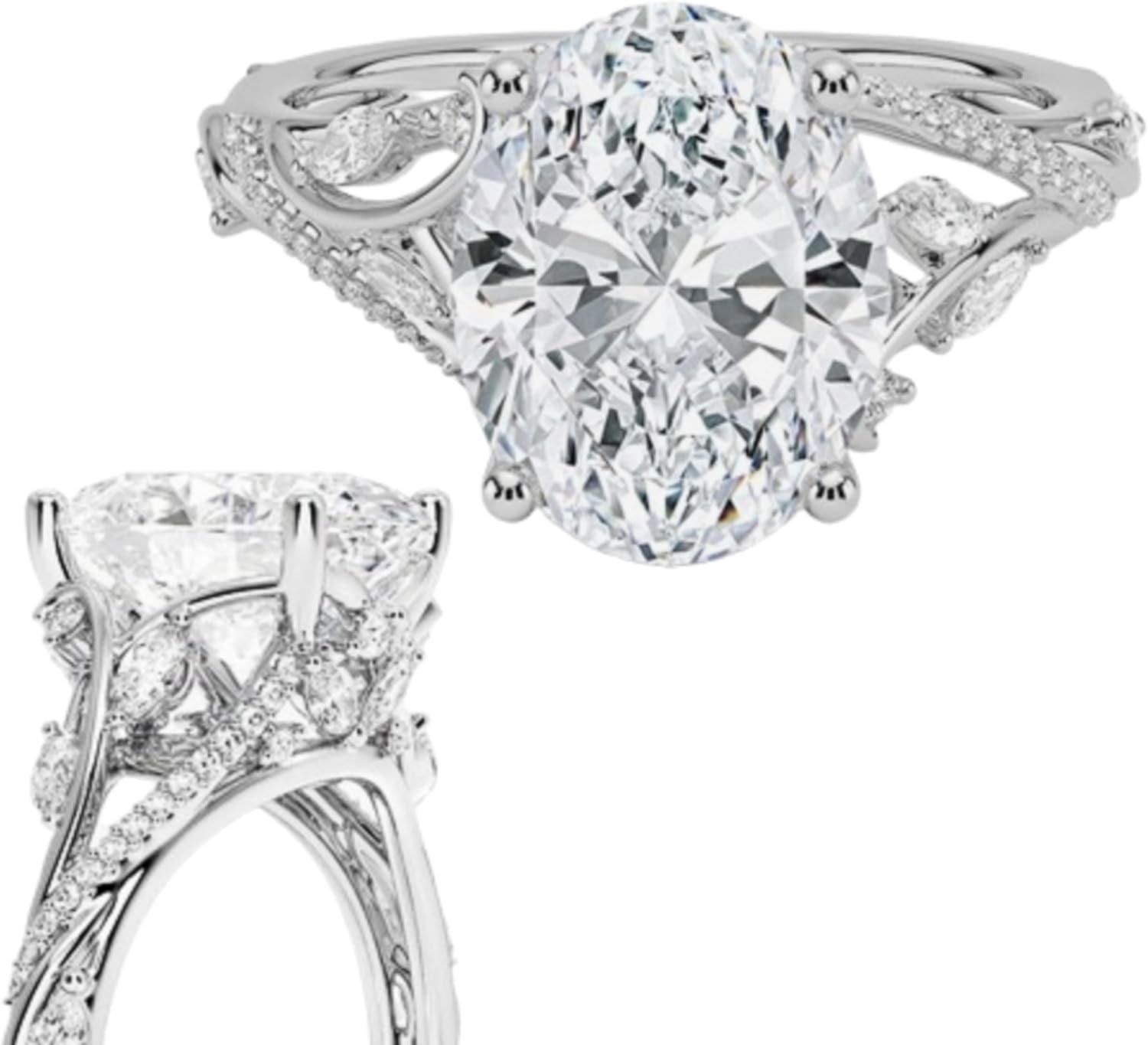 3 CT Oval Cut Petite Vine Diamond Engagement Ring, 10K/14K/18K Solid Gold Wedding Ring, Valentine Gift for Her, Bridal Proposal Ring Set