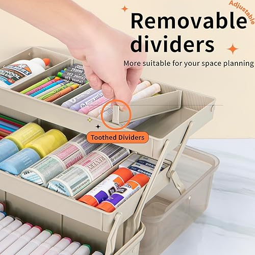 Miniatura 3 de Organizadores de manualidades multiusos de 3 capas de 12.5 pulgadas y almacenamiento con divisores ajustables, caja de aparejos portátil, estuche