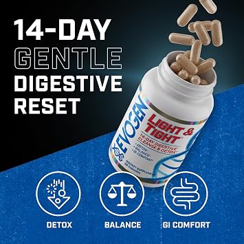 Evogen Light & Tight | GLP-1 Support | 14 Day Colon Cleanser & Detox for Weight Loss | Gut Cleanse | Body Detox Pills for Men & Women | Immune Health, Boost Energy & Improves Nutrient Absorption.