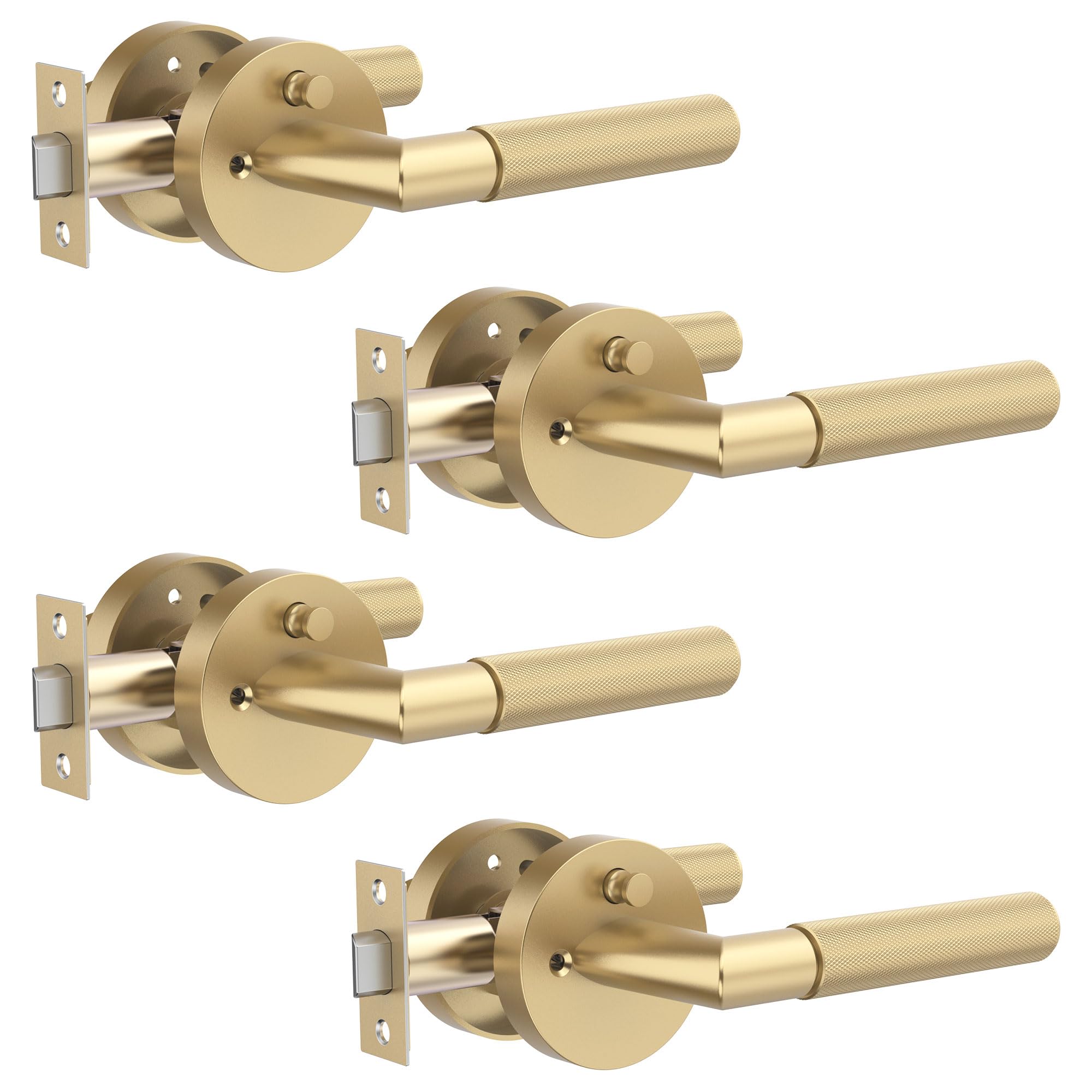 Photo 1 of Zylaria 4 Pack Brushed Gold Knurled Interior Door Handle, Privacy Lock