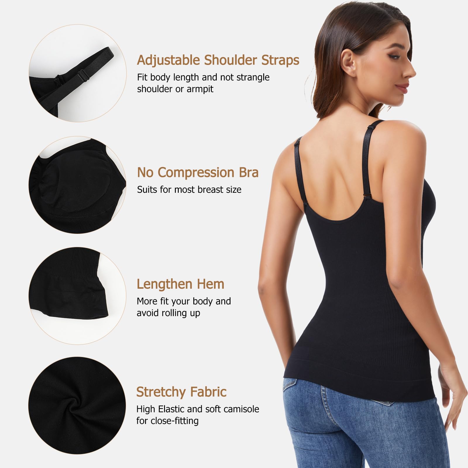Joyshaper Damen BH Unterhemden Shapewear Bauchweg Unterhemd Figurformende Trägertop Gepolstert Kompression Tank Top Nahtlos Body Shaper