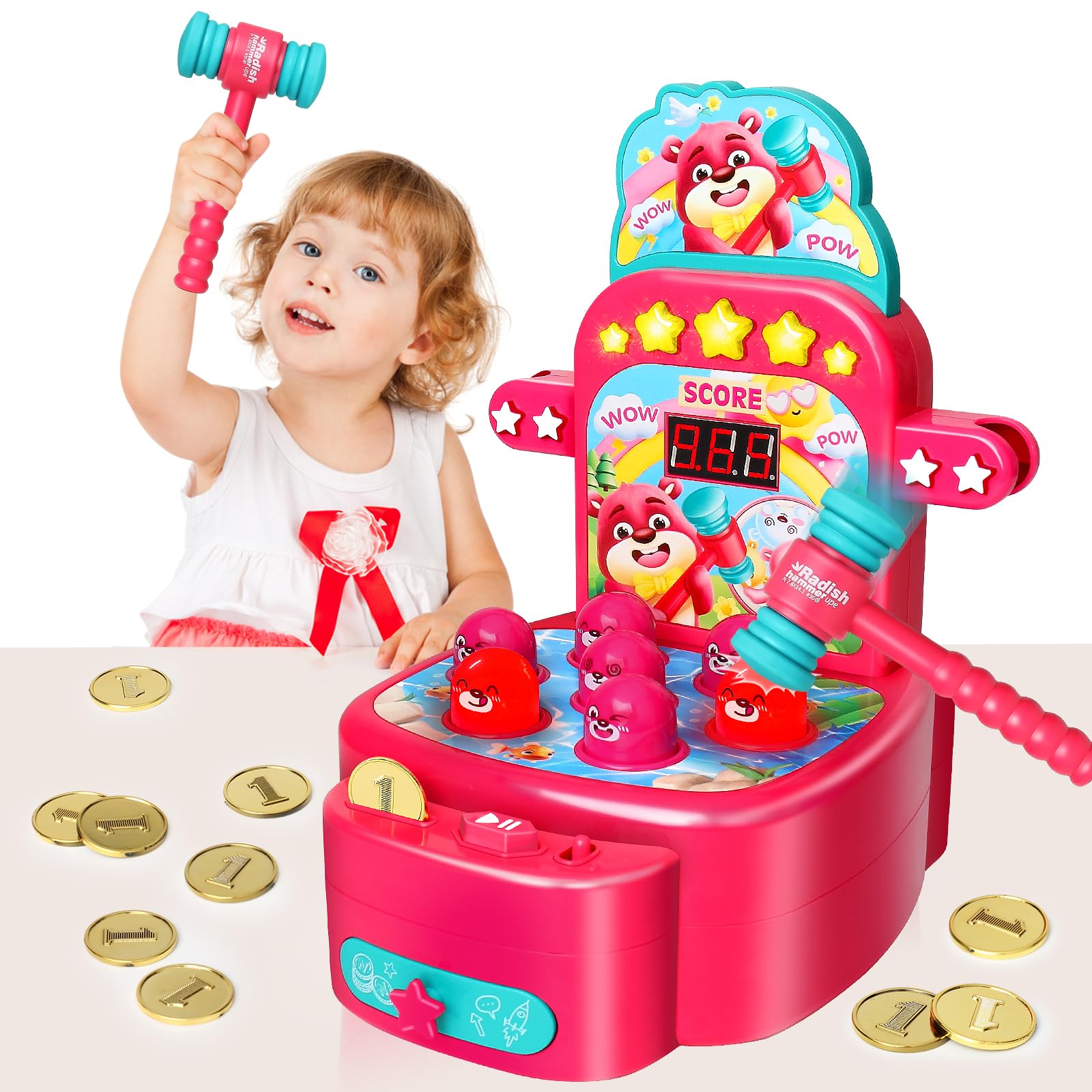 Yerloa Whack Game for Kids Ages 3-12, Interactive Educational Cause-and-Effect Toy with 2 Hammers, Music and Lights, Easter Birthday Gift for 3 4 5 6 Year Old Boys and Girls