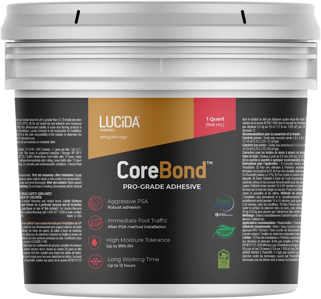 CoreBond Pro-Grade Solvent Free Vinyl Flooring Pressure Sensitive Adhesive | 1 Quart