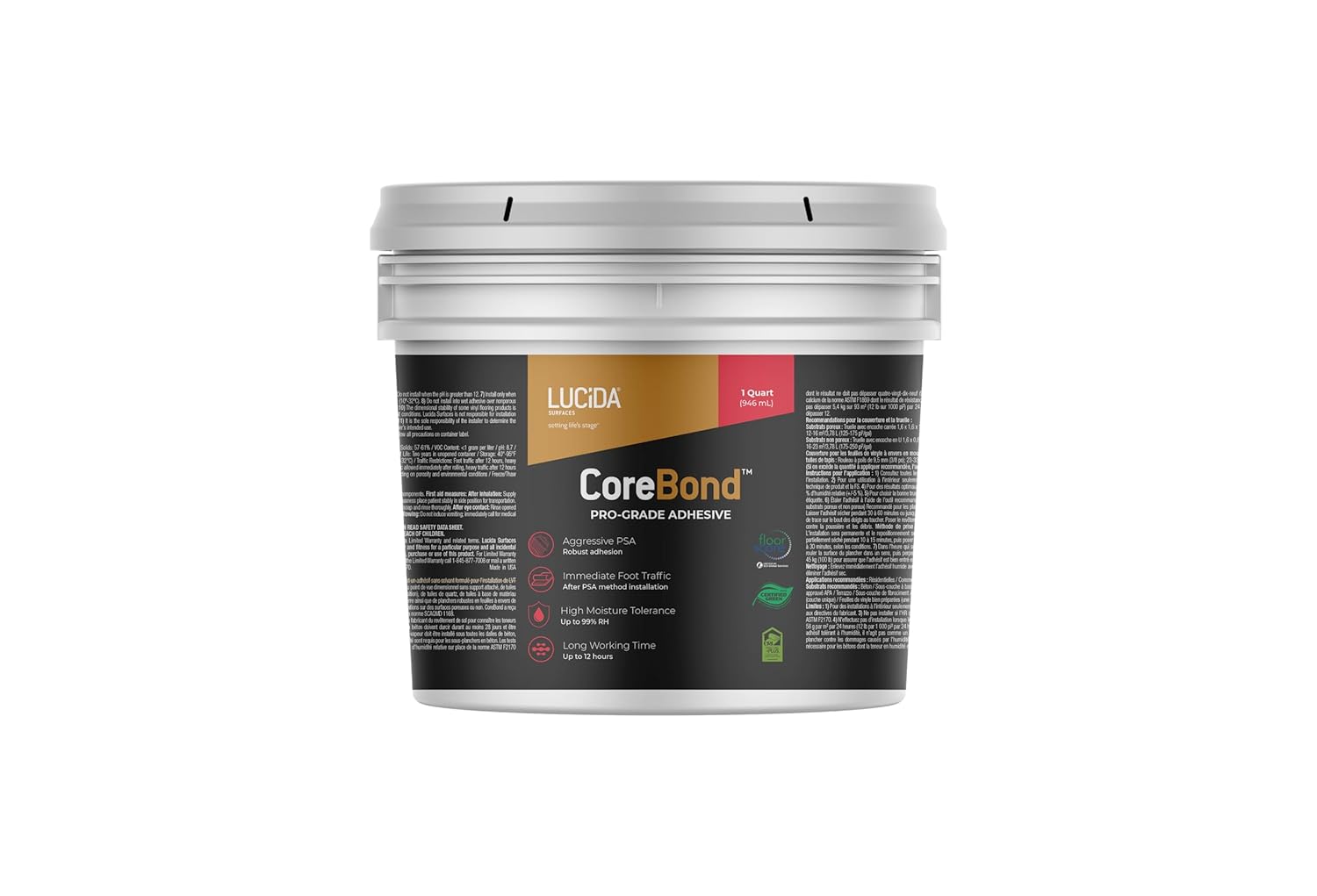 Lucida Surfaces CoreBond Pro-Grade Solvent Free Vinyl Flooring Pressure Sensitive Adhesive | 1 Quart