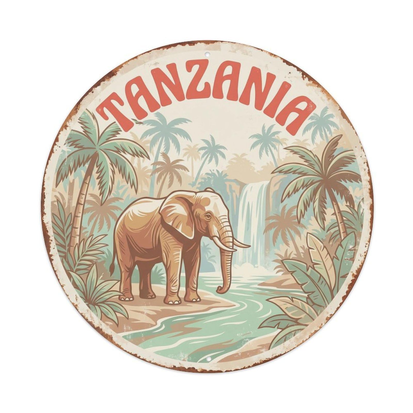Tanzania Elephant Jungle River Metal Tin Sign
