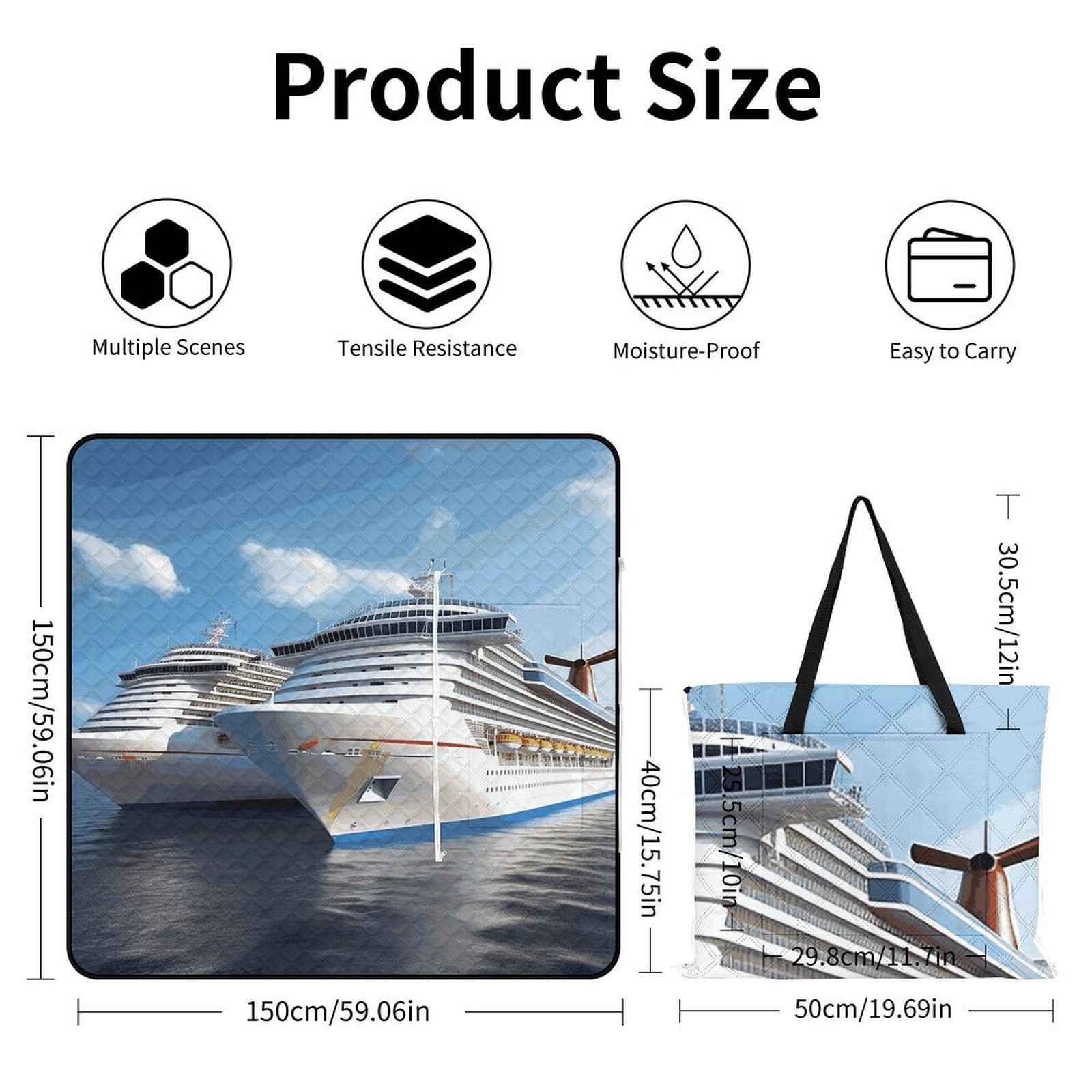 Manta de picnic y playa, manta familiar portátil grande para picnic, crucero, impresa, plegable, duradera, manta de picnic para playa, camping, césped, parque, accesorios