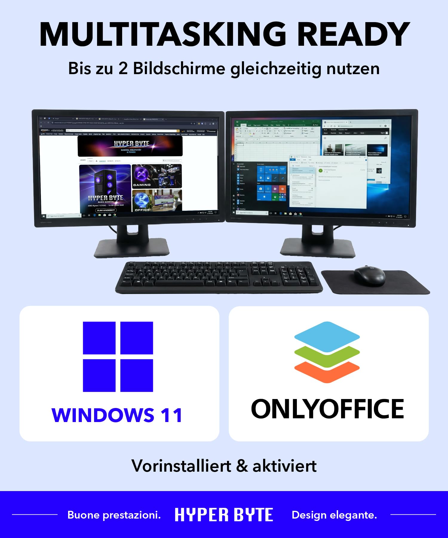 HYPER BYTE® PC Ultra Office - Computer con Intel Core i5-4,3 GHz - NVIDIA GT730-16 GB RAM DDR4 - 512 GB SSD - DVD+RW - WiFi - incluso Windows 11 Pro | Tower PC/Computer