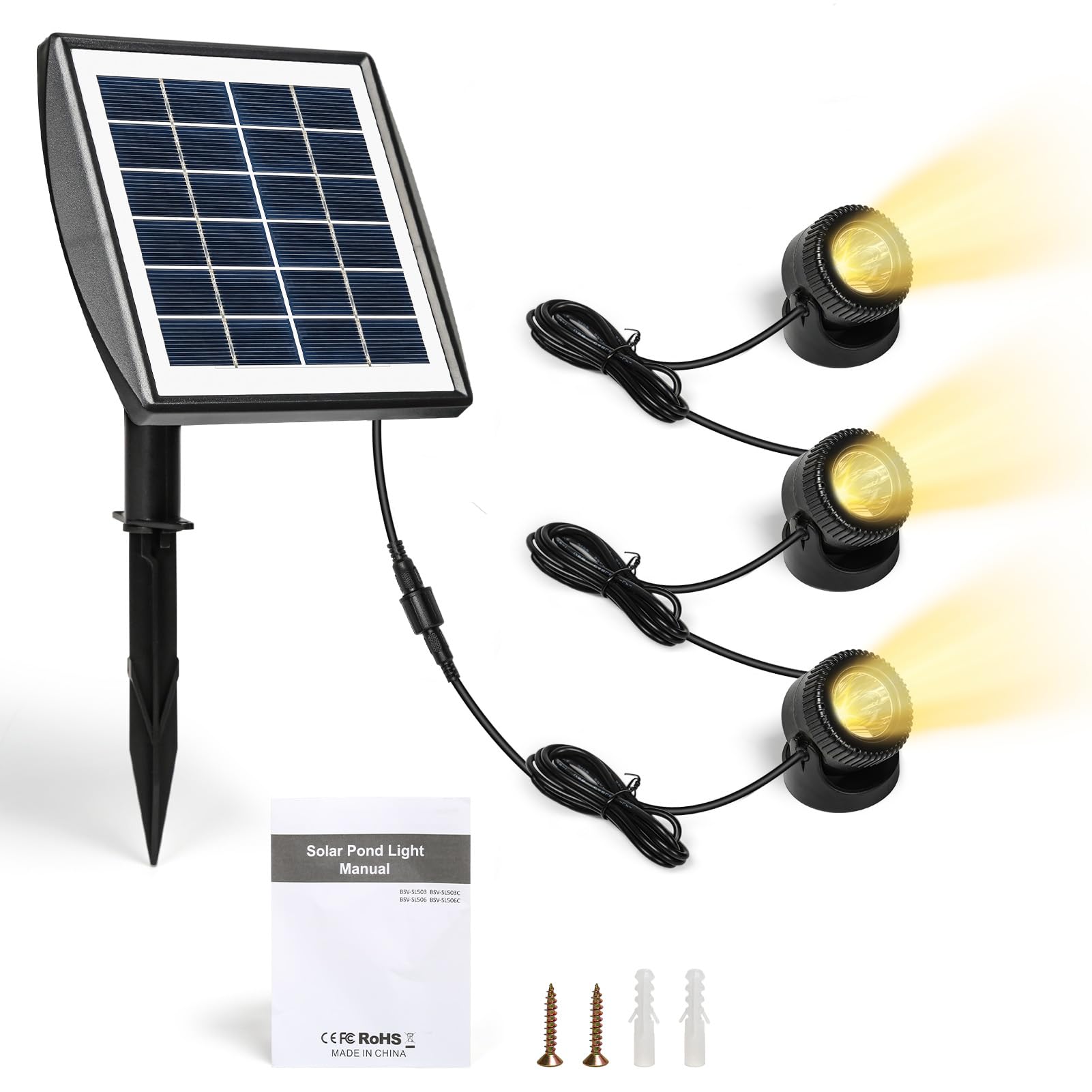 Luci solari per laghetto, luce sommergibile per laghetto, faretto subacqueo solare IP68, luce paesaggistica per laghetto, 3 modalità per giardino esterno prato