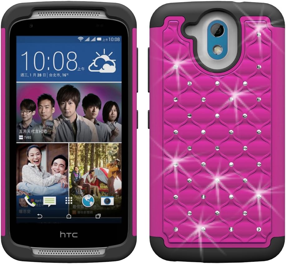 STARSHOP Desire 526 Case, Slim Dual Layer Armor Phone Case Cover with Spot Diamond Pink with Premium Screen Protector