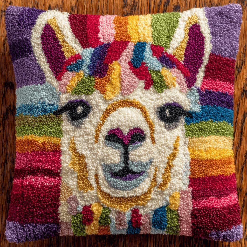 AxiangziK Latch Hook Pillow Kit for Adults,Alpaca 17X17In Latch Hook Kit for Pillow Cover with Instruction for Beginner Cross Stitch Sofa Cushion Cover with Crochet Yarn for Beginners and Home Decor