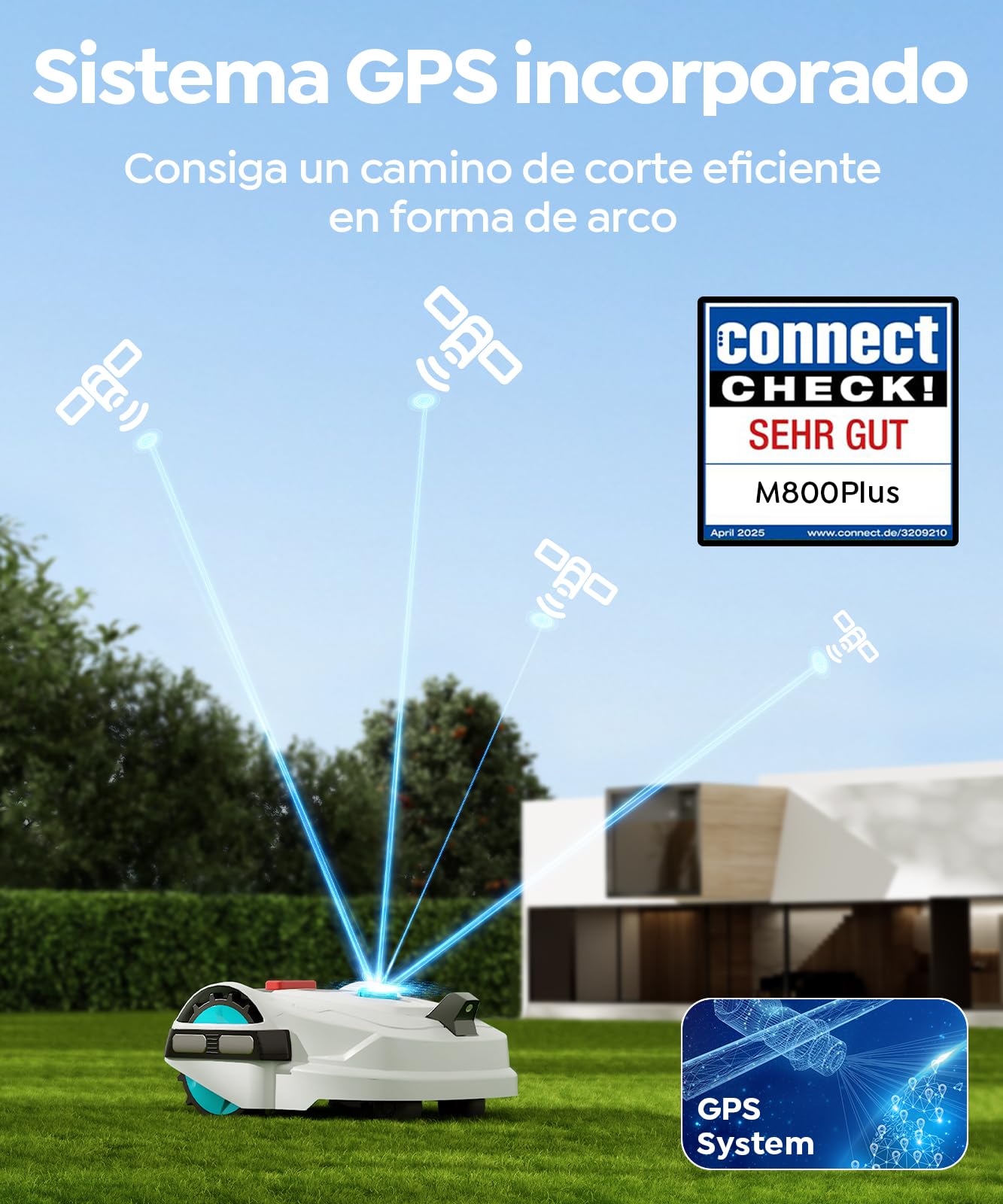 YARDCARE M800Plus Robot Cortacésped sin Cable Perimetral, 800 m², Posicionamiento GPS + Visión IA, Robot Cortacésped sin Cables, Modo de Corte en U, Detección de 150 Obstáculos, Carga Automática, App